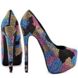 STEVE MADDEN MULTI-COLORED RHINESTONE PLATFORM HEELS size 9.5